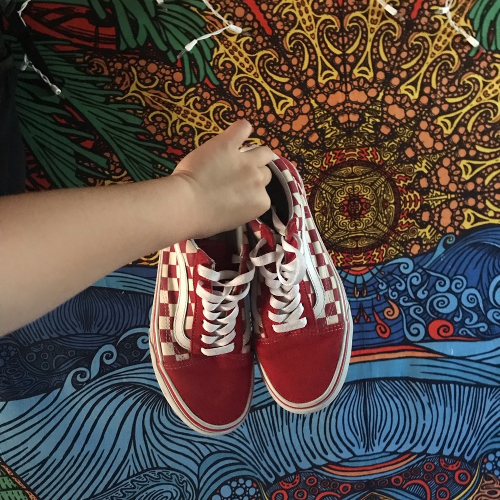 red checkered old skool vans